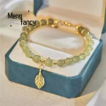 Natural Hetian Jasper Golden Branch Jade Leaves Bracelet Exquisite Sexy Young Girls Fashion Jewelry Best Selling Holiday Gift 2