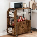 36 Rolling Kitchen Island Cart with Power Outlet, Storage, and Open Shelves for Dining and Kitchen Use in Brown 3