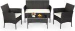 4-Piece Outdoor Patio Furniture Set with Coffee Table, Modern Rattan Chairs, Weather-Resistant for Porch Garden Lawn