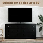 JHK 59IN Wood 6 Dresser Drawers Cabinet for Living Room Stable Structure Storage Wide Chest of Drawers Furniture For Bedroom 5