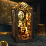 DIY Book Nook Shelf Insert Kit 3D Wooden Puzzle Doll House Assembly Building Model Bookends With Furniture LED Light Xmas Gifts 3