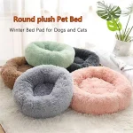 Soft Pet Cat Bed Pad Plush Warm Faux Fur dog Calm Bed Donut Round Bed Comfortable Sleeping Washable for Small Medium Dog and Cat 5