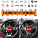 Universal Leather Car Steering Wheel Stitch On Wrap Cover Fit for 38cm 14" DIY Sewing Breathable and Anti Slip Black Grey Beige 4