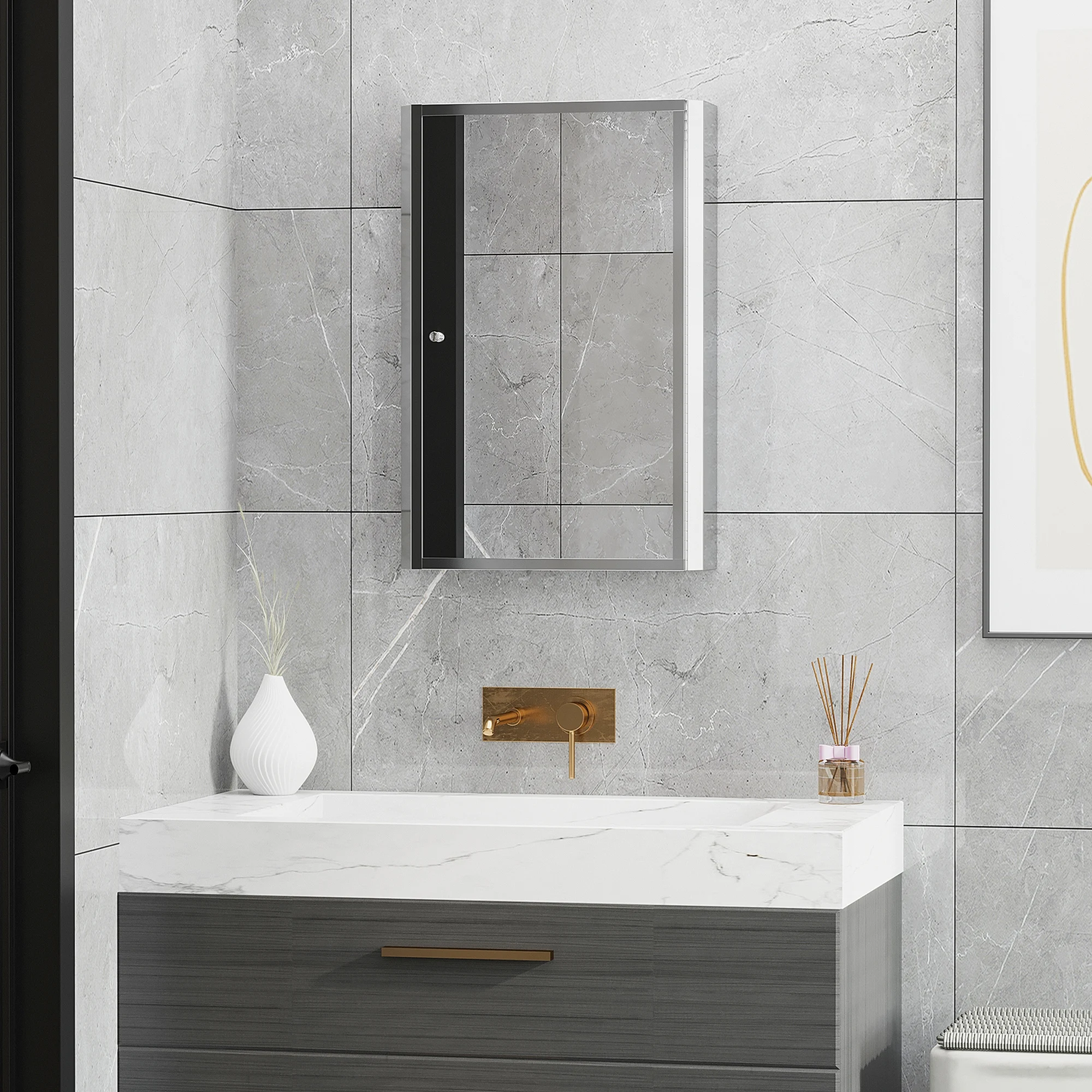 24"X16" Bathroom Mirrored Medicine Cabinet Storage 3 Shelves Stainless Steel 24"X16" Bathroom Mirrored Medicine Cabinet Storage 3 Shelves Stainless Steel