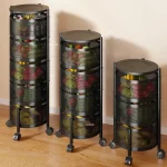 Rotating Kitchen Trolley Storage Rack Multi-functional Snack Storage Cart Floor-standing Multi-layer Auxiliary Cart with Wheel T 4
