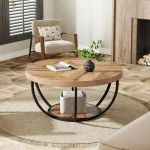 32" Circle Marble Coffee Tables, 2-Tier Golden Metal Legs Accent Center Table with Open Storage Modern Design Home Furniture 3