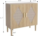 Rattan Buffet Cabinet, 2-Door Decorative Side Cabinet For Living Room Dining Room Entryway 3