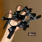 5 pieces of black, cute, bow-decorated hair ties for girls | Ideal for everyday casual use and as a festive gift accessory. 5