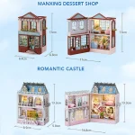 Diy Mini Wooden Dollhouse With Furniture Light Doll House Casa Assembly Model Pink Princess Villa Architecture Kit Toys Birthday 6