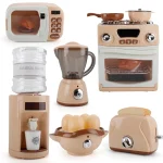 Simulation Electric Kitchen Toys Appliances Pop-up Toaster Microwave Oven Washer Dryer Mixer Blender Set Coffee Maker for Kids 6