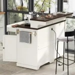Rolling Kitchen Island with Power Outlets, 3 Drawers & 4 Door Shelves, Mobile Cart for Dining Room & Kitchen, White 4
