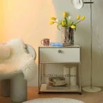 Minimalist Nightstand Medieval Bedroom Furniture Module Storage TV Side Cabinet Modern Stainless Steel Frame Bedside Table g 2