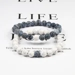 Set Bracelet Couples Distance Black White Natural Lava Stone Tiger Eye Beaded Yoga Bracelets for Men Women Elastic Rope Jewelry 3