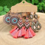 Colorful Tassels Earrings Set Ethnic Women Geometric Round Bronze Metal Drop Vintage Boho Wholesale Jewelry Party Gifts 2