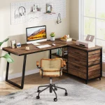 Tribesigns L-Shaped Computer Desk with 3 Drawers, Reversible Corner Home Office Desk with Shelves, 53-Inch Industrial PC Desk St 5