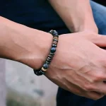 New Vintage Men Bracelet Stone Natural Wooden Braclet Homme Hematite Tiger Eyes Braslet Coconut Bead Brazalete Pulsera Hombre 2