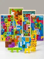 Montessori Animal Characters Transportation wooden puzzle Russian Blocks Cute Animals Puzzle Toys occupation 3
