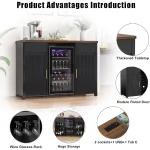 Large Coffee Bar Cabinet with Mini Fridge Wine Storage Buffet Sideboard Table for Home Fluted Design Kitchen Storage Organizer 5