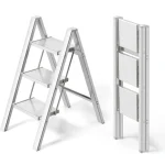 Step Ladder Aluminum Folding Step Stool W/ Wide Anti-Slip Pedal Home Office Lightweight Portable Stepladder (Silver,black) 2