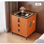 Luxurious Solid Wood Nightstand Three-Drawer Smart Bedside Table Compact Bedroom Leather Accents Integrated Wireless Charging 2