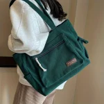 Simple Corduroy Tote Bag, Solid Color Shoulder Bag, Retro Multi Pockets Handbag For School Work Shopping 4