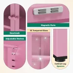 5-Tier Metal Glass Display Cabinet, Tall Curio Storage with Pink Steel Shelves, Ideal for Home Office, Living Room, Pantry 5