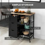 Rolling Kitchen Island Cart, Bar Serving Cart, Compact Trolley on Wheels with Wood Top, Shelves & Drawers for Home Dining Area 2