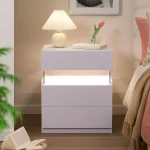 Cubehom Bedside Tables 2 Set with LED Lighting White Bedside Table with 3 Drawers Bedside Table for Bedroom 2