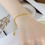 14 K Pure Gold Color Shiny Bracelet Chain for Women Bride Wedding Bracelet Bangle Fine Jewelry Gifts Not Fade 3
