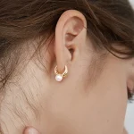 ANENJERY Imitation Pearl Hoop Earrings for Women Round Wedding Party Ear Jewelry Wholesale 3