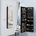 Wall Door Mounted Jewelry Armoire Cabinet with 47.5" H Full Length Mirror, 2 LEDs Lockable Jewelry Organizer Box with Bracelet 2
