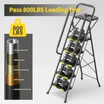 5 Step Ladder Sturdy Steel Step Stool with Anti-Slip Wide Pedals Handrail Safe-Lock Design 800lbs Folding Portable Ladder for M 2