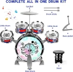 Mini Jazz Drum Set 6 Drums with Stool Musical Instruments Toy Birthday Gift for Beginners Boys Girls (with LED Light) 3