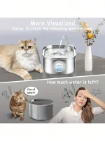 1pc 108.2oz Stainless Steel Quiet Cat Dog Water Fountain USB-Powered 6