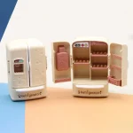 Cute Simulation Microfilm Furniture Double Door Refrigerator 1:12 Dollhouse Kitchen Model Decorations For Girl Birthday Gifts 2