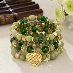 4Pcs Bohemia Acrylic Beaded Bracelet Set For Women Solid Heart Charm Elastic Chain Bangle Men Retro Daily Wear Jewelry Gift 6