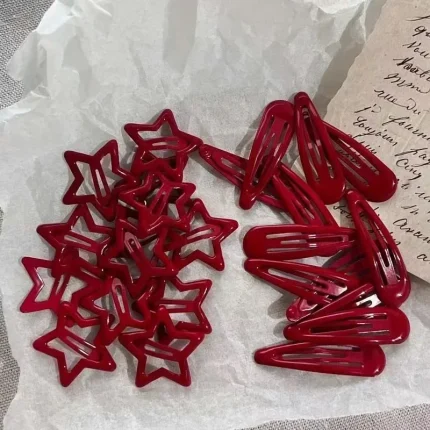 10 Pcs/Lot Red Star Snap Hair Clips for Girls Waterdrop Barrettes Black Hairpin Women Silver BB Kawaii Hair Accessories