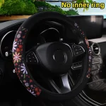 Women's 38CM Steering Wheel Cover Cherry Blossom  Chrysanthemum Check Spider Web Design Printed Car Accessory without Inner Ring 4