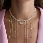 Fashion Vintage Tassels Zircon Heart Pendant Necklace For Women Female Boho Geometric Baroque Transparent Crystal  Chain Jewelry 4
