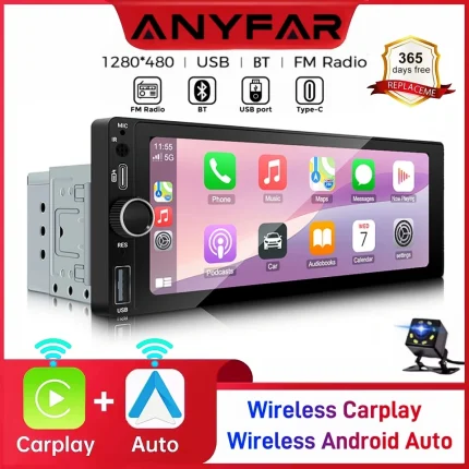 ANYFAR 6.86" 1280*480 1 Din MP5 Player Car Radio Wireless Carplay Android Auto Multimedia Player 1Din FM Auto Radio Stereo
