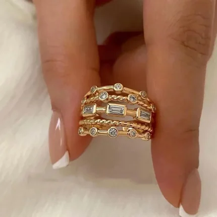 2025 New Stainless Steel 18 K Gold Plated Sun Rings for Women Natural Stone Inlaid in Hollow Metal Texture Ring Trendy Jewelry