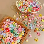 30pcs girls high elastic hair band does not hurt hair, cartoon animal flowers and fruit decorative hair band, decorative hair se 6