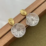 Simple and sweet designed earrings, layered woven flower cluster dangles, light luxury handmade art jewelry. 3