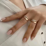 18 K Gold Plated Sun Rings for Women Natural Stone Inlaid in Hollow Metal Texture Ring Trendy Jewelry 5