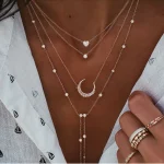 New Vintage Crystal Geometry Star Moon Lock Necklace For Women 2020 Boho Multi-level Pendants Necklaces Chokers Jewelry Gift 5