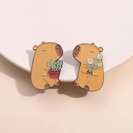 Cute Capybara Enamel Pins Cartoon Animal  Metal Brooches Shirt Backpack Lapel Badge Jewelry Gift for Kids Friends