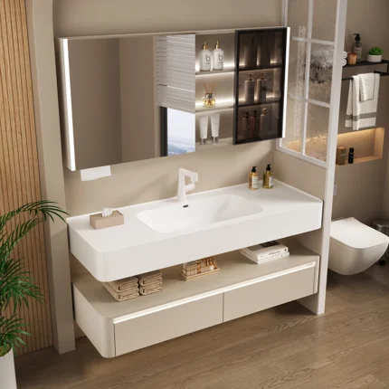 Light White Bathroom Cabinets Simple Washbasin Vintage Vanity Bathroom Cabinets Storage Mirrors Mobiletto Bagno Furniture