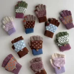 3-8Y Baby Gloves Winter Boys Girls Children's Cold Resistant Five Finger Knitted Finger Warmth Children's Half Finger Gloves