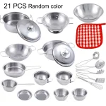 Children Metal Stainless Steel Material Pretend Play Food Kitchen Cookware Set Toy Mini Cooking Game Pot Shovel Kid Kitchen Toys 5