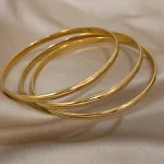 3pcs Glossy 18K Gold Plated Stainless Steel Bangle Bracelet for Women Minimalist Basic Wristband Bangles Waterproof Jewelry 2